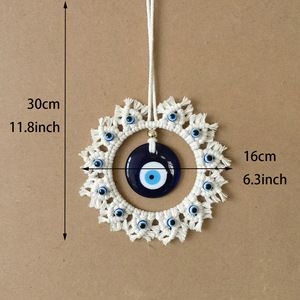 Décoration murale en macramé œil porte-bonheur faite à la main de haute qualité, style bohème, pour Noël, en corde de coton, pour usage intérieur - Product Image 5