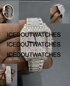 Reloj de Pulsera Mecánico de Lujo Personalizado, con Esfera Cuadrada de Oro Blanco, Cristal y Diamantes Moissanite, Estilo Hip Hop - Product Image 4