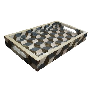 Bandeja de servicio con incrustaciones de resina con patrón 3D hecho a mano | Bandeja rectangular decorativa para el hogar, la cocina y el regalo - Product Image 1