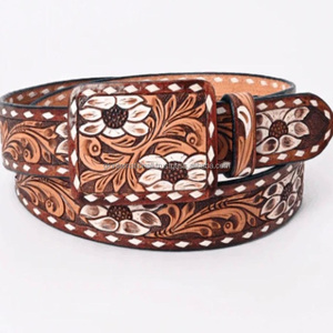 New Design Vintage Argentinian Cowhide Hand Tooled Western Leather Belt with Floral Buckle Heavy Duty for Casual use - Product Image 4