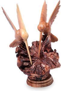 Sculpture d'oiseau colibri Jempinis en bois, sculptée à la main, marron, Bali, durable, thème animal, écologique, décoration d'intérieur, cadeau. - Product Image 6