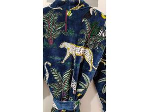 Luxury Printed Knitted Velvet Cotton Thick Long Autumn Winter <b>Kimono</b> Robe <b>Jackets</b> Bridesmaid Bathrobe Women Dressing Gown Blue - Product Image 6