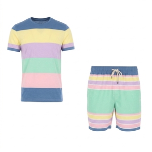 Mens Summer Casual T Shirt Set Cartoon Print Slogan Print Knitted T Shirt Combo Short Sleeve Crew Neck Streetwear Two Piece Outf - Product Image 3