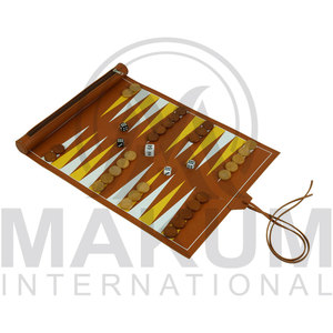 กระดานแบ็คแกมมอนหนังปรับแต่งได้ พิมพ์โลโก้ พกพาสะดวก ดีไซน์รอกสองสี เกมกระดานสำหรับทุกเพศ ขนาด 35.5x26.5 มม. น้ำหนัก 200 กรัม - Product Image 4