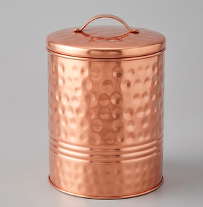 Simple Copper Round Food Container With Lid Handcrafted Hammered Design Tableware <b>Storage</b> <b>Box</b> For <b>Kitchen</b> Use And Home Use - Product Image 1