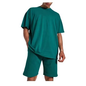 Conjunto de Camiseta y Pantalones Cortos de Punto para Hombre, Personalizable, Holgado, Transpirable, con Patrón Sólido, Estilo Casual de Verano, Deportivo, de Algodón - Product Image 6