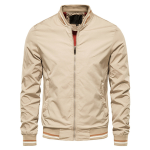Blouson bomber bleu marine pour homme avec garniture rouge et blanche, fermeture éclair, vêtement décontracté d'automne, coupe classique, matière polyester - Product Image 4