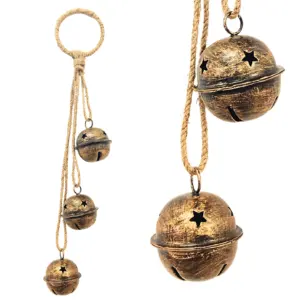 印度批发圣诞装饰黄铜铃小手工集群仿古黄铜铃套装3小尺寸绳子