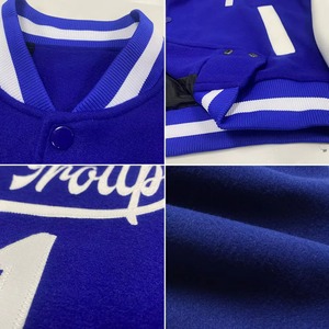Custom Varsity <b>Jacket</b> <b>Men</b> Blue <b>White</b> Letter Print Name Number Button Closure Turn-down Collar Preppy Style Autumn Polyester - Product Image 5