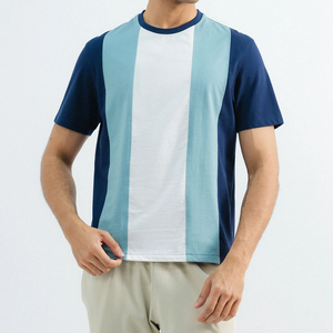 Nouveau T-shirt pour homme en polyester/coton de haute qualité, couleur unie, col rond, coupe ajustée, respirant, imprimé sur mesure, pour le fitness - Product Image 1