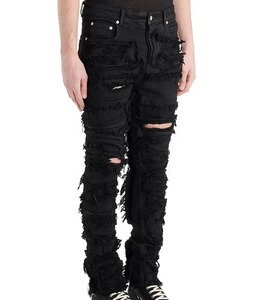 HUNGSON Jeans skinny déchirés et délavés pour homme, coupe ample et extensible, respirant, taille mi-haute, doux - Product Image 3