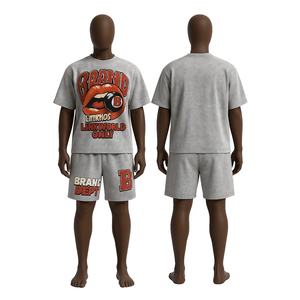 Custom All-Over Printed Summer Streetwear Gráfico Crop Top Shorts Boxy Fit Fleece Recortada Camiseta Estilo Casual Set 100% Algodón - Product Image 1