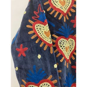 Hand Embroidered Knitted <b>Velvet</b> Cotton Jacket <b>Women</b> Full Sleeve Winter Bohemian Heart Pattern Open Front <b>Coat</b> - Product Image 3