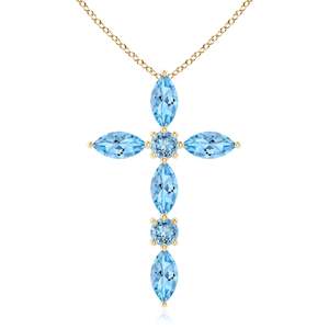 5x2.5MM Marquise & 2.5MM Round Cut 0.78Ct Aquamarine Cross Shape <b>Pendant</b> 14K 18K <b>Solid</b> <b>Gold</b> Unisex Christmas Gift Cross <b>Pendant</b> - Product Image 1