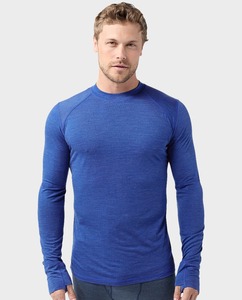 Men's <b>Long</b> <b>Sleeve</b> <b>Compression</b> <b>Shirt</b> Blue O-Neck Slim Fit Quick Dry Sporty Knitted Performance Wear Top - Product Image 6