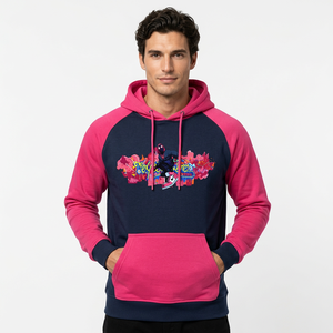 Custom Pink and <b>Navy</b> Blue Graphic Pullover <b>Hoodie</b> for <b>Men</b> and Women, 3D Sublimation Printed Streetwear Sweatshirt with Kangaroo - Product Image 1