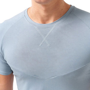 T-shirt de sport pour homme, coupe ajustée, col rond, coton, fibre de bambou, écologique, toile, séchage rapide, respirant, fitness - Product Image 5