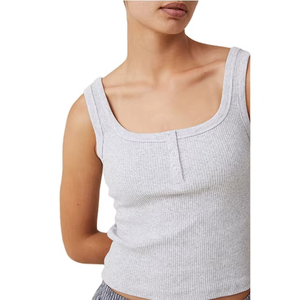 Women Square Collar Ribbed Knitted Sleeveless Tank Top Solid Color Breathable Cotton Minimalist Style Regular Length - Product Image 3