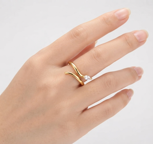 Anillo Ajustable de Plata de Ley 925 Chapado en Oro con Circonitas en Racimo, Diseño Minimalista para Mujer, Unisex, Uso Diario - Product Image 2