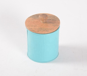 Galvanized Iron & Mango Wood Small Canister Food Container for Use in Fridge for Food <b>Spice</b> Honey Pizza Free Sample Custom Logo - Product Image 2