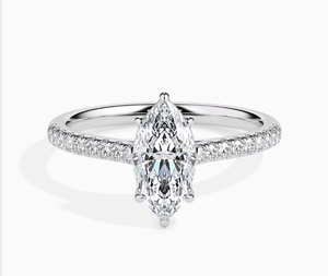 Anillo de Compromiso con Diamante Cultivado en Laboratorio, Corte Marquise, 1.10 CTW, Certificado IGI, Oro Sólido de 14K, Banda Pavé, Anillo Solitario para Mujer - Product Image 3