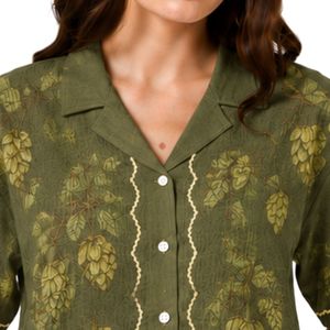 Camisa de Manga Corta con Estampado Floral Verde Oliva para Mujer, Blusa Informal de Verano de Algodón con Cuello y Botones, Tops de Moda Personalizados OEM - Product Image 5
