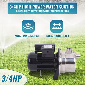 ปั๊มน้ำแบบเจ็ทสำหรับบ่อน้ำตื้น 3/4 แรงม้า 110V 60Hz ระยะส่งน้ำ 114 ฟุต ทำจากสแตนเลส สำหรับรดน้ำสนามหญ้าบ้านและระบายน้ำ - Product Image 3