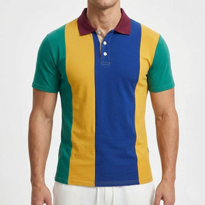 Polo personnalisé à blocs de couleur avec logo pour homme – Polo slim fit en piqué 100 % coton de qualité supérieure – Tee-shirt de golf décontracté rayé en gros OEM - Product Image 4