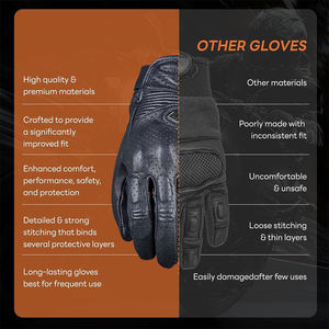 Gants de moto en cuir de vache véritable, à doigts entiers, confortables, compatibles écran tactile, durables, avec fermeture auto-agrippante. - Product Image 5