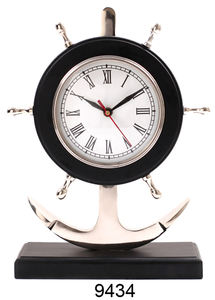 Ancre en laiton avec horloge sur socle en bois ancre nickelée/base noire inde fabricant et exportateur indien - Product Image 3