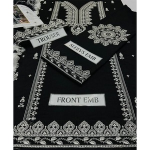 Organza brodé en coton premium noir intense avec bordure intégrale et broderie complexe sur le devant, les manches et les bordures - Product Image 2