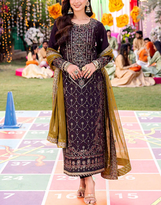 ชุดแต่งงานสไตล์อินเดียและปากีสถานสำหรับผู้หญิง ชุดเดรสยาวแบบ Salwar Kameez สำหรับงานปาร์ตี้ ทำด้วยมือจากผ้าไหมจอร์เจตต์ปักลายอย่างประณีต - Product Image 1