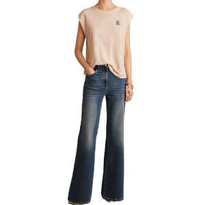 Camiseta de Mujer Beige de Manga Corta con Cuello Redondo, Sólida, Sin Tejer, Corte Regular, Informal, Transpirable, 100% Algodón Orgánico, Ecológica, Primavera - Product Image 2
