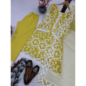 Conjunto de ropa de fiesta de diseñador para mujer Top Plazzo bordado y Dupatta - Product Image 6