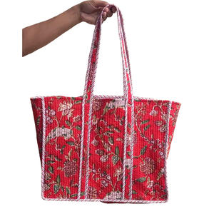 Bolsa de Compras Reutilizable de Gran Capacidad, Ecológica, con Etiqueta Privada, Bolsa de Mano de Algodón Acolchado Floral Reutilizable - Product Image 2