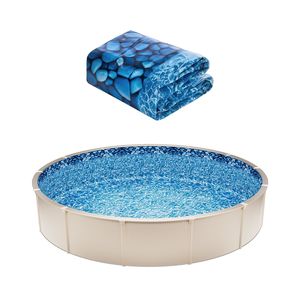 Bâche de piscine ronde hors-sol de 27 pieds, design à superposition, en vinyle de qualité standard, pour parois de 48 à 54 pouces de hauteur, avec couvercle en acier et enrouleur inclus - Product Image 1