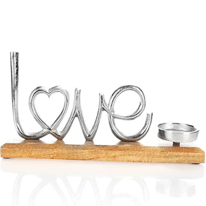 Christmas Candle Holder with Decorative Heart Figure Candle Holder Made of Nickel-Plated Aluminium with Mango Wood Base - Product Image 5