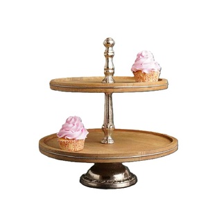 Support à gâteau en bois et métal à 2 niveaux, forme personnalisée, plateaux de présentation de desserts argentés, parfaits pour les mariages, les anniversaires, les événements - Product Image 1