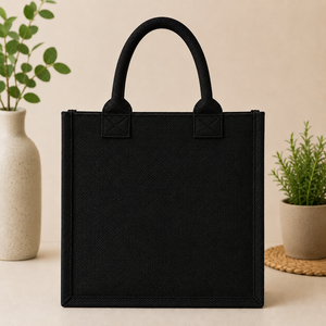 Sac fourre-tout en jute noir moyen avec poignée rembourrée, imprimé sur mesure, écologique, sac cadeau, sac d'épicerie réutilisable, vente en gros - Product Image 6
