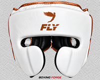 Ensemble d'équipement de boxe FLY Arts Martiaux, gants blancs et oranges, protège-tête, protège-glandes pour adultes