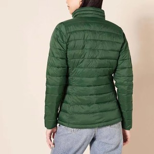 Chaqueta Acolchada Verde para Mujer, Manga Larga, Cuello Alto, Cierre de Cremallera, Abrigo Cálido de Invierno, Color Sólido, Poliéster Tejido - Product Image 2