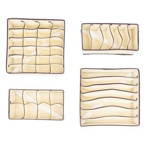 Set di 4 Scatole Portaoggetti in Tessuto Non Tessuto Beige per Organizzazione Vestiti - Product Image 1