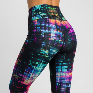 Leggings imprimés effet glitch numérique, longueur intégrale, taille élastique, décontractés, extensibles, pantalons de sport pour femmes - Product Image 3