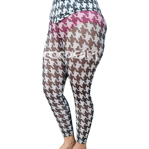 Ensemble corset overbust à imprimé pied-de-poule noir et blanc pour femme avec leggings taille haute en maille transparente - Product Image 4