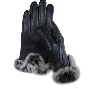 Gants en cuir longs jusqu'au poignet, doublés de fourrure, thermiques, pour l'hiver, style uni, usage quotidien - Product Image 1