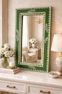 Luxury Green Bone Inlay Wall <b>Mirror</b> with Floral Design Handcrafted Decorative <b>Mirror</b> <b>Frame</b> for Home Decor by BELLADEC - Product Image 6