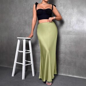 Fashion Breathable Casual Women's Elegant Skirts Solid Satin Midi Length Women's Skirts - Product Image 2
