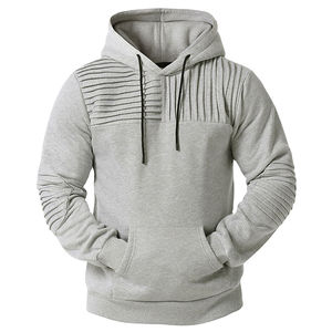 Sweat à capuche personnalisé pour homme en molleton épais, coupe ajustée, avec écusson plissé aux épaules et aux coudes, style streetwear décontracté, pour la gym, gris - Product Image 1