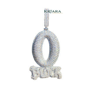 Moissanite <b>Letter</b> O Pendant 925 Silver Rhodium Plated Round Brilliant Cut Unisex Luxury Charm Party - Product Image 3
