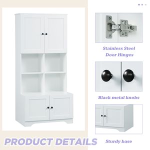 Alto e largo Freestanding bagno armadio di stoccaggio con 4 porte regolabili Multi-strato scaffali aperti di colore bianco - Product Image 6